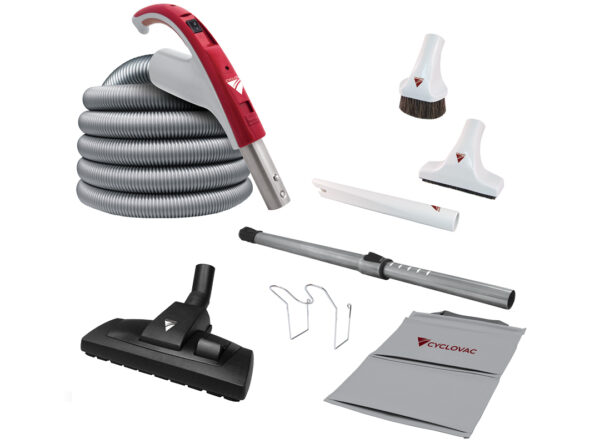 Attachment kit 24V with Exclusive Cyclovac hose and handle - Europa brush floor and carpet combination - Hose 40 ft. (12.19 m)